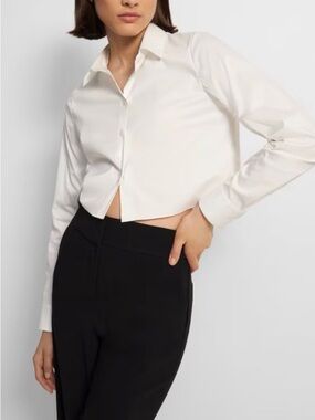 Theory White Cropped Button-Down Shirt